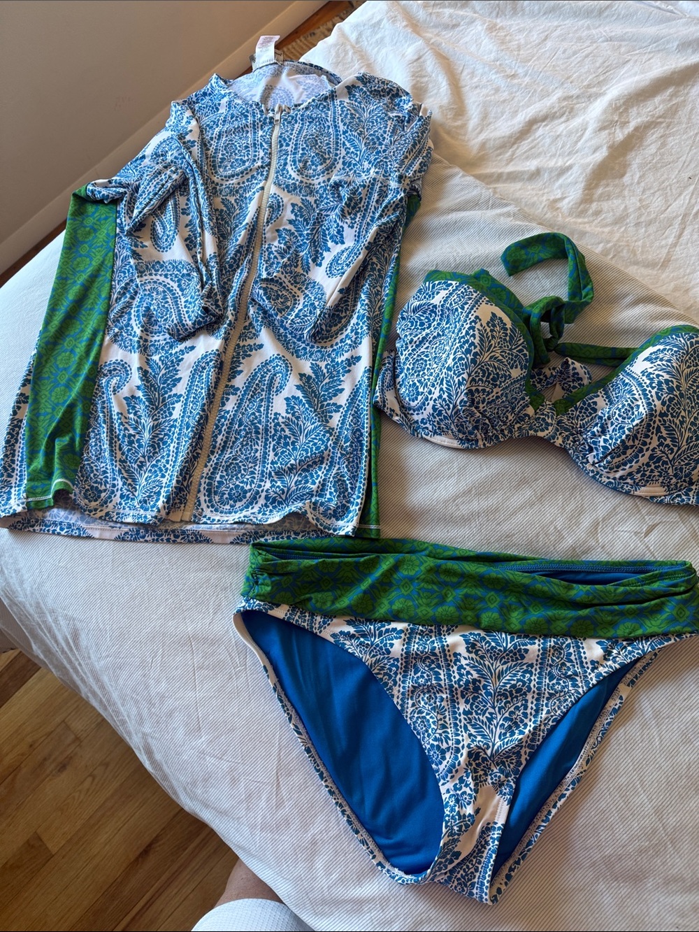 Blue & Green Paisley Swim Set - 3 Piece Bikini with Rash Guard Tommy Bahama